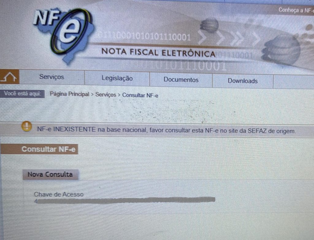 NFe não encontrada no Portal da NFe