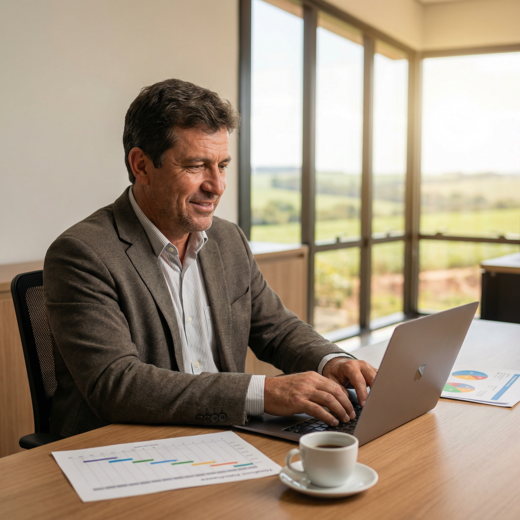 Produtor rural e contador analisando o impacto do IBS e CBS na fazenda com a Reforma Tributária 2026